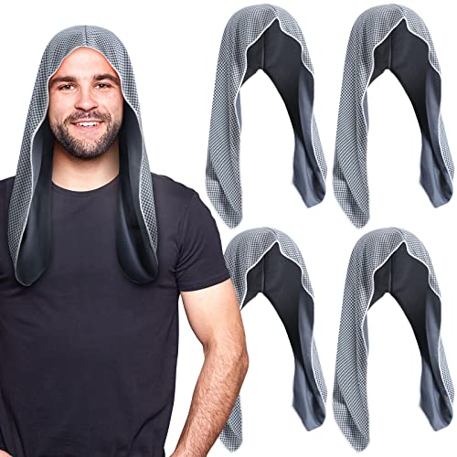 Hercicy 4 Pack Cooling Hoodie Towels Breathable Sport Neck and Face Towels for Men Women Head Wrap Yoga Gym Sports(Black)