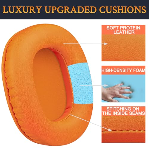 Image of SOULWIT Earpads Replacement for Audio Technica ATH M50X M50XBT M50RD M40X M30X M20X MSR7 SX1 Monitor Headphones, Ear Pads Cushions with Softer Protein Leather, High-Density Foam - Orange
