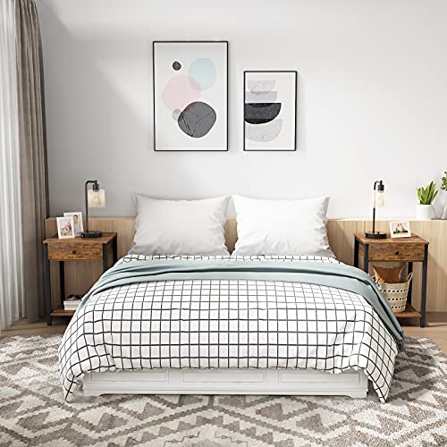 Ecoprsio Nightstand Industrial End Table Side Table With Drawer And Storage Shelf Wood Night Stand Rustic Bedside Table For Bedroom, Living Room, Sofa Couch, Hall, Easy Assembly #TOP1