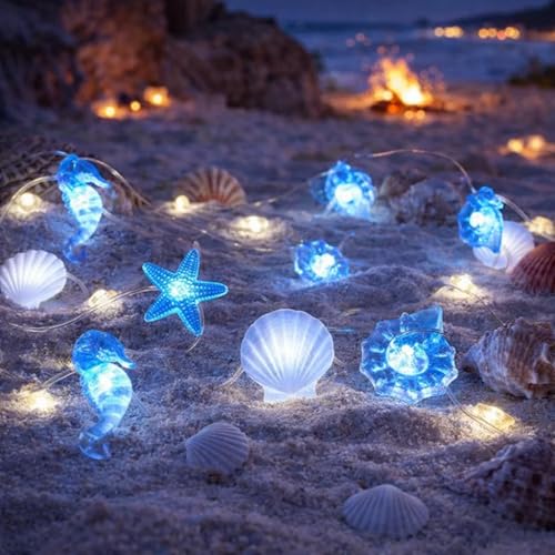 AebeChun Lichterkette Meerestiere 2M 20LED Maritim Deko mit Timer unterwasserwelt deko Maritime Strand Vasen Tisch Dekoration für Garten Bad Badezimmer Schlafzimmer Hochzeit Party Dekorationen