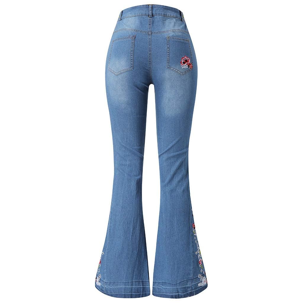 Lxitoler Women Bell Bottom Embroidered Gothic Floral Print Bootcut Western Jeans: X-Small 02-light Blue