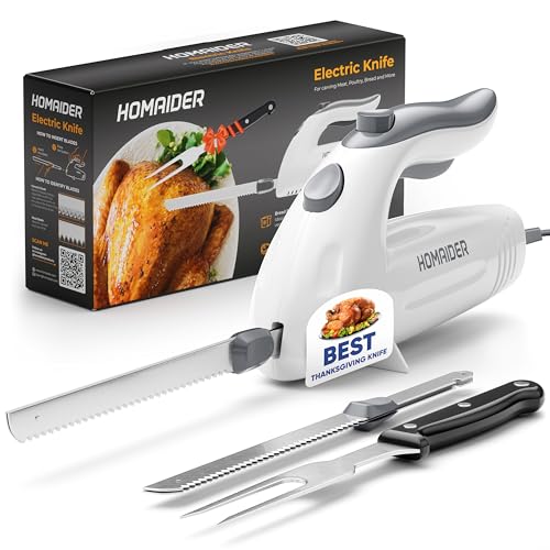 Comparison: Best Electric Knife For Brisket 4 Homaider Electric Knife for Carving Meat, Turkey, Bread & More. Serving Fork and Carving Blades Included