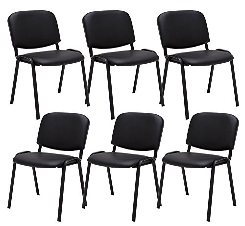 CLP Lot De 6 Chaises Visiteur Empilable Ken en Similicuir I Chaise De Récéption Confortable avec Dossier Pieds en Métal Robustes, Couleur:Noir