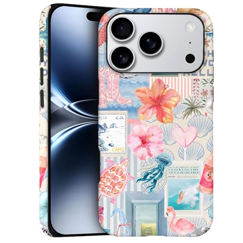Case for iPhone 17 Pro - Slim Fit Anti-Scratch Phone Case for Girl Women - Beachy Collage Aesthetic Turtles Floral (Frosted)