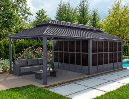 PURPLE LEAF Extended Sunroom 12' x 24' 4 Season Screened Gazebo, Grey