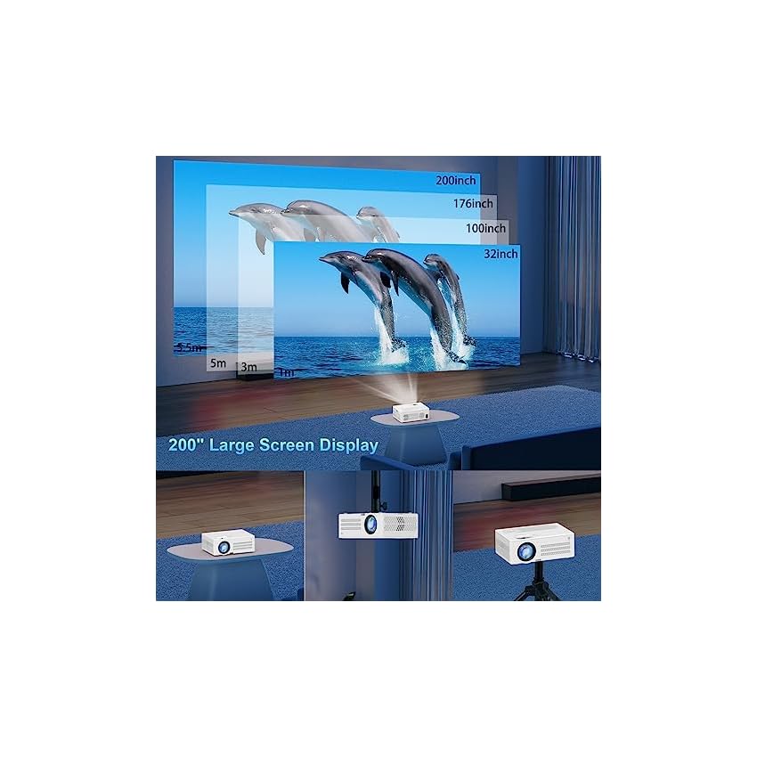 videoprojecteur, 12000l 5g wifi bluetooth full hd 1080p 4k supportée, akatuo mini projecteur portable rétroprojecteur home cinéma, compatible avec smartphone hdmi usb firestick