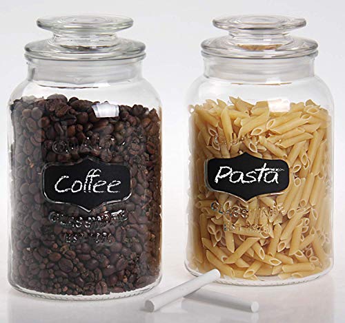 Estilo Round Glass Canister Jars with Airtight Lids Ideal for Cookies, Candies, Cereal - Cookie Jar - Includes Chalkboard Labels and Chalk - 1/2 Gallon (Set of 2), Clear - Thumbnail 5