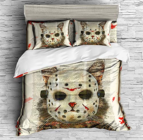Earendel Funda Nórdica Clásico Película Terror Juego De Ropa De Cama Halloween Horrible Asesino Terror Oscuro Aterrador 3/4PCS Fundas De Edredón Nórdico/Almohada/Sábanas (4,Cama 80/90(140×210cm)-4PCS)