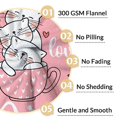 Personalized Cat Blanket Gifts with Name - 60"x80" Cute Throw for Girls - Pink Soft Fuzzy Blankets for Bed, Couch & Living Room