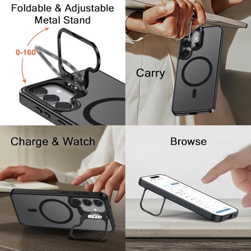 Image of TheGiftKart Hybrid Matte Frosted Back Cover Case for Samsung Galaxy S25 5G | Built-in Stand | Shockproof Hard Case Cover for Samsung Galaxy S25 5G (PC & TPU, MagSafe Compatible, Translucent Black)