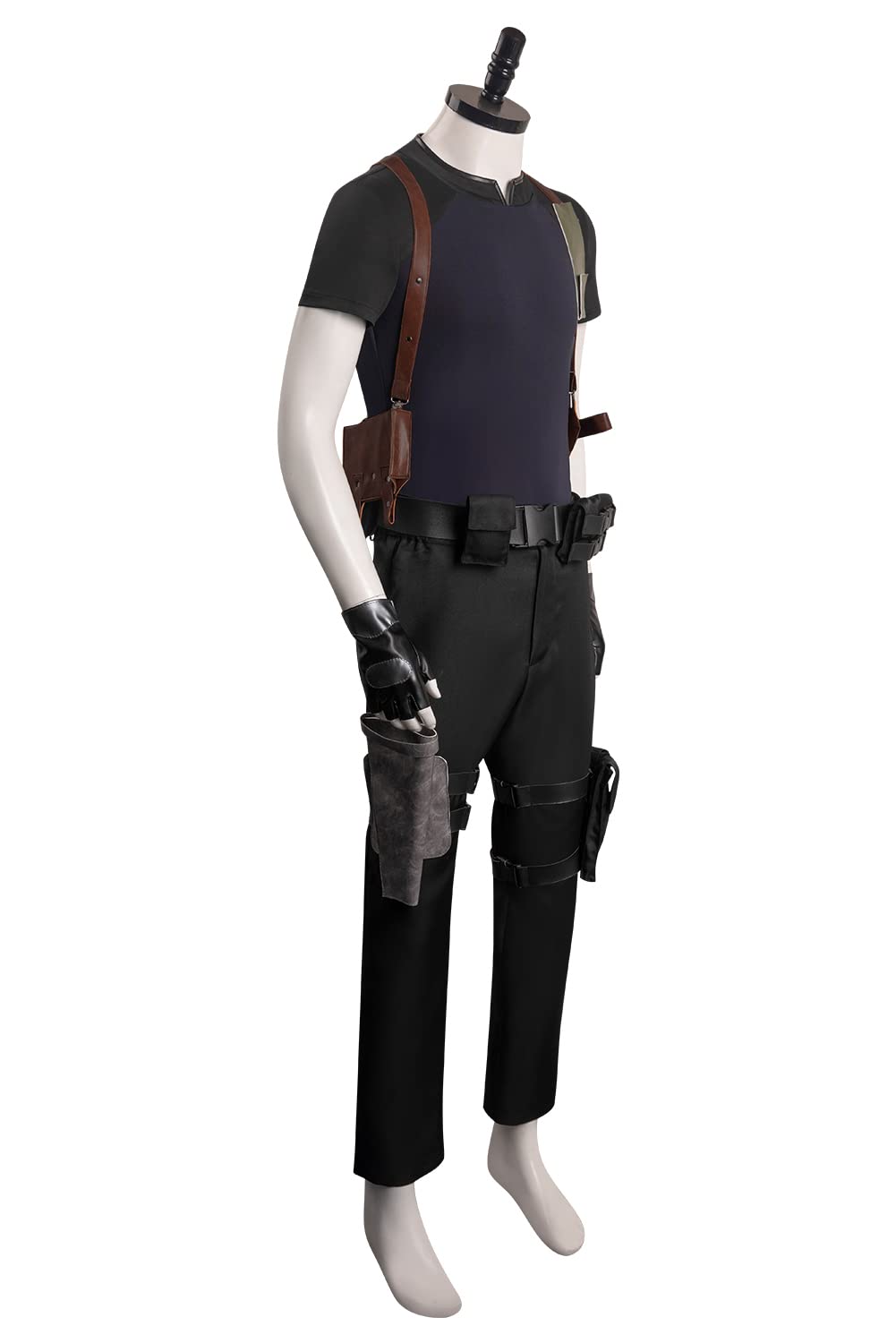 Leon Scott Kennedy - Disfraz de cosplay de cuero negro para hombre, uniforme de Leon S Kennedy, traje de fiesta de carnaval de Halloween
