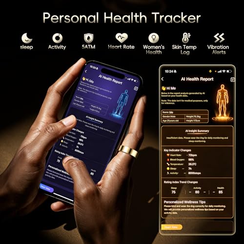 RQZ Smart Ring Health Fitness Tracker for Men and Women,Gold Size 7 - image 4