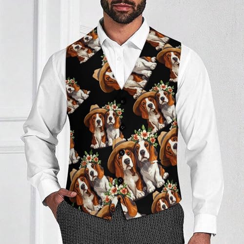 Basset Hounds Men's Suit Vests Dress Vest V-Neck Waistcoat Slim Business Formal with Pocket2