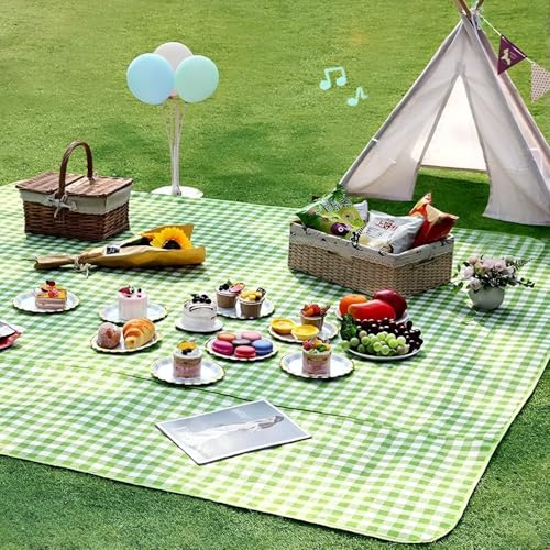 Preisvergleich Produktbild JIMITOP Reisedecke mit Wasserdicht Rückseite, 200 x 200 cm, Hellblaues Plaid (Grün.)