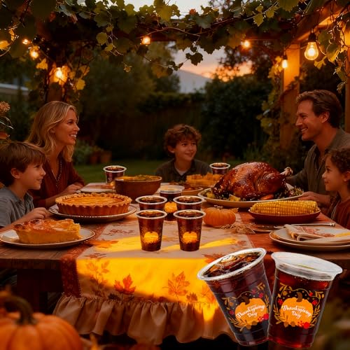 60 Pcs Thanksgiving Plastic Cups, 16 oz Bulk Disposable Fall Pumpkin Cups - image 5
