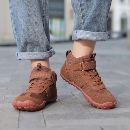 Image of KUBUA Kids High Top Barefoot Shoes Boys Girls Minimalist Zero Drop Sneakers | Wide Toe Box, Padded Collar for Ankle Support, Non-Slip, Hiking, Tennis, Walking, School, Wrestling, Gym, Little Kid, Big Kid
