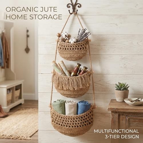 Cesta de frutas colgante de 3 niveles: ahorra espacio en tu cocina con su diseño de algodón 6