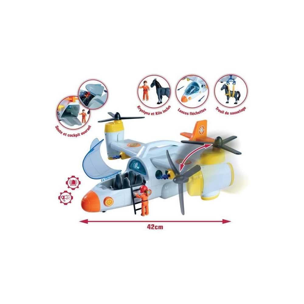 Simba 109252615038 Strażak Sam Samolot ratunkowy światło, dźwięk, strzela i posiada wiele funkcji, 42 cm