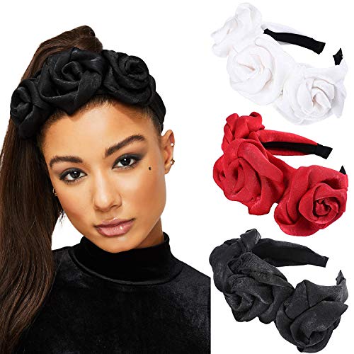 Velvet Braided Flock Padded Headband - AWAYTR Spanish Vintage Style Alice Hair band Matador Headband (white+red+black)