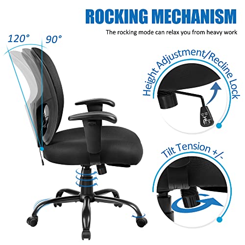 Bigroof Office Chair, Big And Tall Rolling Swivel Chair Ergonomic Mesh Computer Chair 400Lbs With Adjustable Lumbar Support Arms High Back Wide Seat Task Executive Chair For Heavy People #TOP7