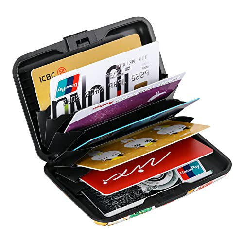 Image of Elfish Mini RFID Aluminum Wallet Credit Cards Holder Business Card Case Metal ID Case for Men Women, Flower22