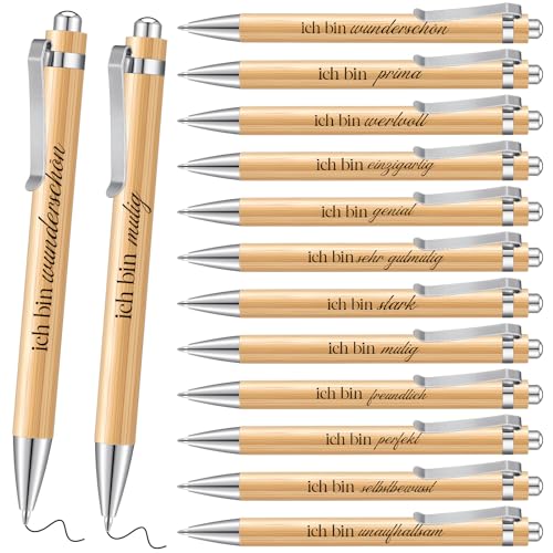 Tenare 12 canetas de madeira canetas com citações inspiradoras canetas de caneta retrátil motivacional divertidas canetas de inspiração de tinta preta para presente mulheres homens escrita