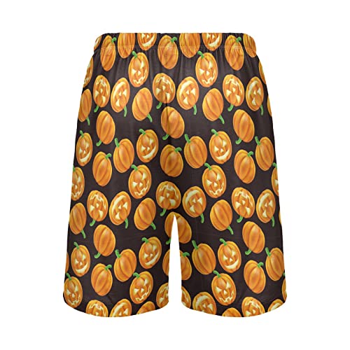 Pigsaly Pajama Shorts Halloween Orange Pumpkin Men's Pajama Bottoms Jack O Lantern Sleep Pajama Drawstring Shorts XL2