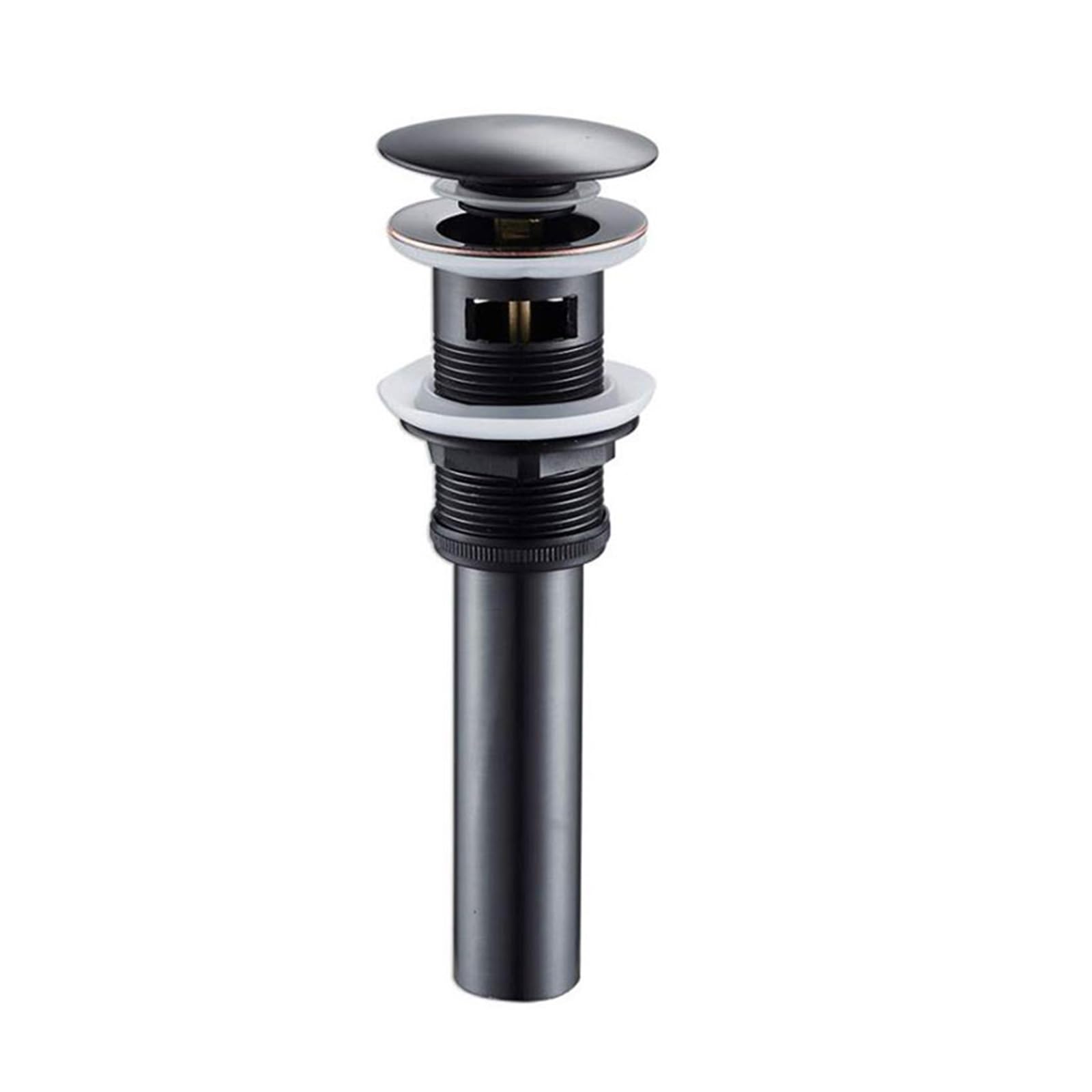Sifone a Bottiglia Rotonda in Ottone con Scarico a Scomparsa, Kit Tubo di Scarico sifone for lavabo Regolabile in Altezza (Nero) (Color : Pop-up with Overflow)