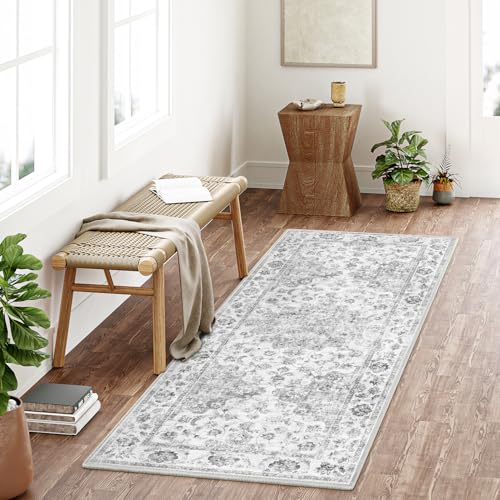 Alfombra pasillo gris 60x180 cm de pelo corto antideslizante lavable para el hogar 5