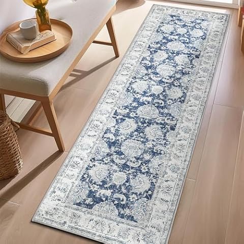 TOPICK Machine Washable Floral Runner Rug Cover
