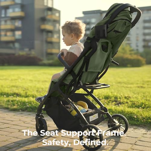 Image of newyoo Baby Travel Stroller, Compact & Lightweight Infant /Toddler Stroller with Retractable Handle, Cup Holder, One-Hand Easy Fold, Near Flat Recline Seat, GlideTow TR18M, Almond
