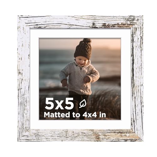 KINLINK 5x5 Picture Frame Rustic White Set of 1,...