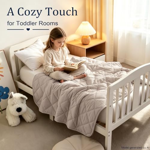 Image of BEDSUM Toddler Quilt 43x60, Microfiber Kids Quilt Toddler Bed, Taupe | Lightweight Soft Comfort for Toddler Beds, Daycare, Preschool Naps, Boys Girls, Machine Washable All Season Toddler Comforter