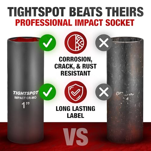 Image of TIGHTSPOT 3 /8 Inch Drive - 1 Inch Deep Impact Socket with Anti-Rounding 6 Point Design, Heat-Treated CRMO Steel