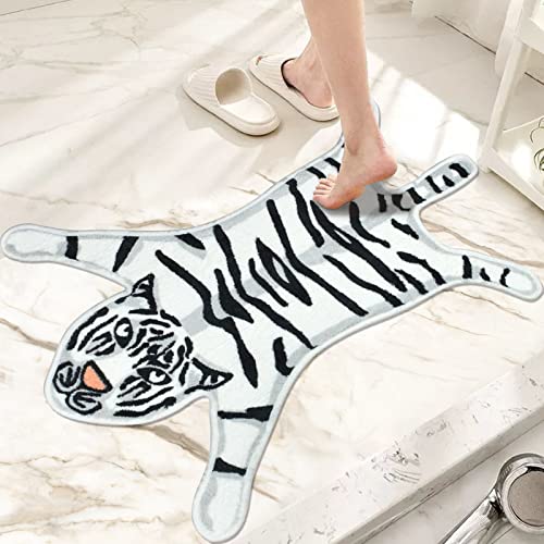 Tealp Cute Bath Mat Washable Bathroom Rugs Non Slip Floor Tiger Rugs For Boys, Kids Water Absorbent Animal Rug For Kitchen/Bedroom/Living Room/Toilet 20X23In, 21.5"X32.4" (White) #TOP1