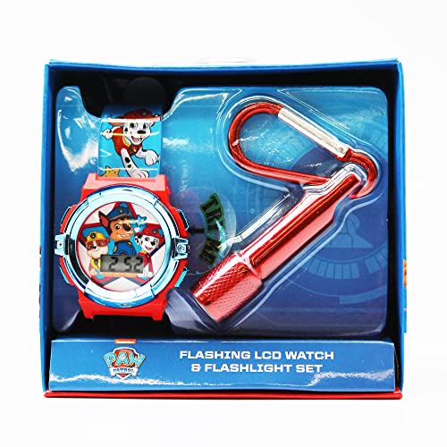 Paw Patrol Kids Flashlight LCD Watch & Flashlight Set – Chase, Marshall, Rubble Character Design, Digital Display, Light-Up Feature, Adjustable Strap, Fun for Young Fans – Fits Wrists 5.5” to 8”4