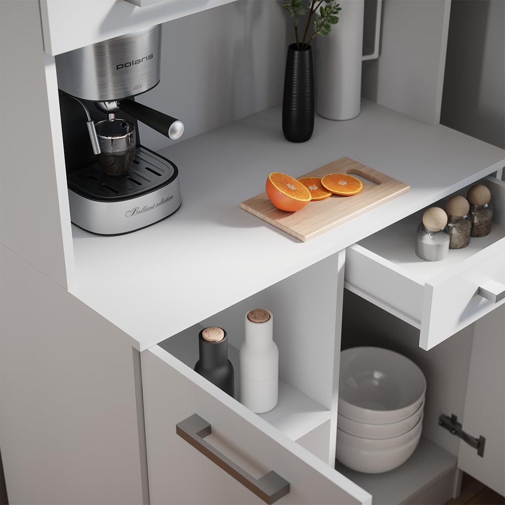 Vicco Küchenbuffet Raul, Weiß, 83.6 x 188.5 cm mit 4 Türen & 1 Schublade, mit offener Geräteablage und kombinierbar mit Zusatzmodulen