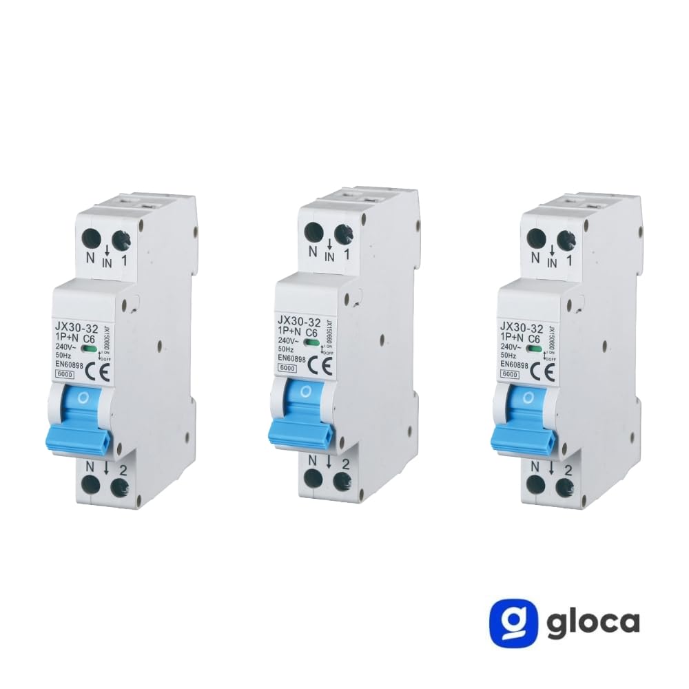 gloca Set 3 Interruttori Magnetotermici Automatici 1P+N 6A 220V 6KA 1 Modulo DIN C6