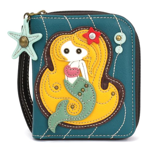 Image of CHALA Zip Around Wallet, Wristlet, 8 Credit Card Slots, Sturdy Pu Leather - Mermaid - Blue