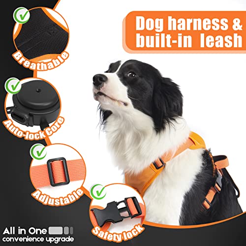 Dog Harness And Built-In Retractable Leash, Auto-Lock & No-Pull Control, Adjustable Pet Harness And Leash For Small Medium Large Dogs (Orange, M) #TOP1