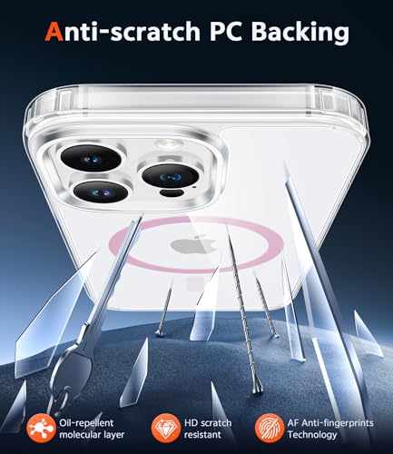 Image of FNTCASE for iPhone 13 Pro-Max Case: Clear Magnetic Phone Cases Compatible with Magsafe Slim Anti Yellowing Military Grade Drop Protection Rugged Protective Transparent Cell Phone Cover (C-A Pink)