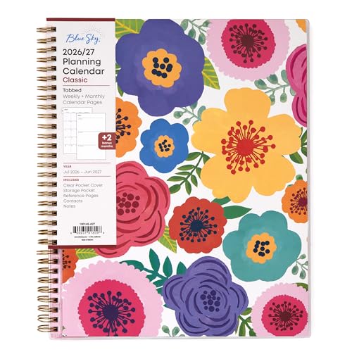 Blue Sky 2026-2027 Weekly and Monthly Academic Year Planner Calendar July 2026 - June 2027 8.5 x 11 Flexible Pocket Cover Wirebound Storage Pocket Laminated Tabs Mahalo