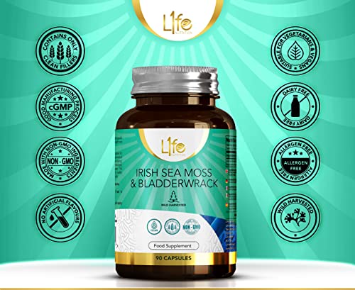 LN Sea Moss & Blasentang | 90 Blasentang und Sea Moss Kapseln – 1000mg Seemoos & 1000mg-Blasentang pro Portion | Hochdosiertes Jod Nahrungsergänzungsmittel | Gentechnik-, Gluten- und Milchfrei