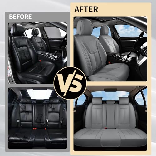 Image of FLORICH Car Seat Cover Full Set, Automotive Seat Covers, Luxury Waterproof Leather Car Seat Protectors, Car Seat Cushions Universal Fit for Most Sedans SUVs Trucks - Grey