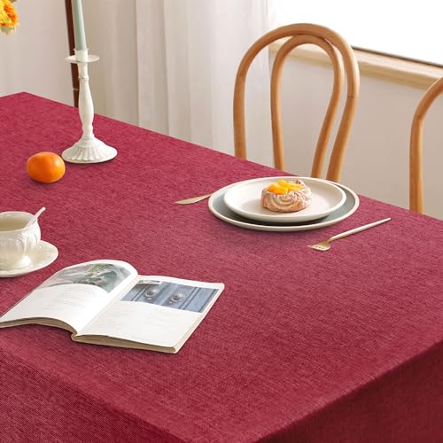 DWCN Rot Tischdecke Leinenoptik 135x180cm Abwaschbar Outdoor Wetterfest – Ansicht 5