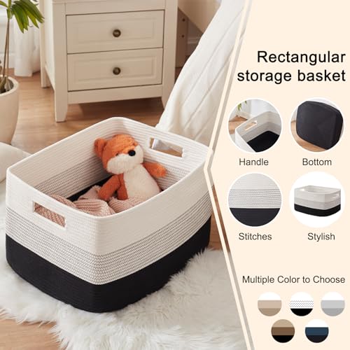 Image of OIAHOMY Large Blanket Basket, 22 inchx17 inchx12 inch Rectangle Woven Baskets, Nursery Blanket Storage Living Room, Toy Storage With Handle, Large Baskets for Organizing-Gradient Black