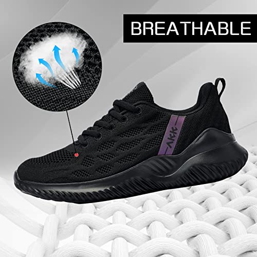 Akk Womens Running Shoes Memory Foam Tennis Shoes Black Walking Shoes Sport Workout Sneakers For Gym Jogging Nurses Comfortable Size 8.5 #TOP4