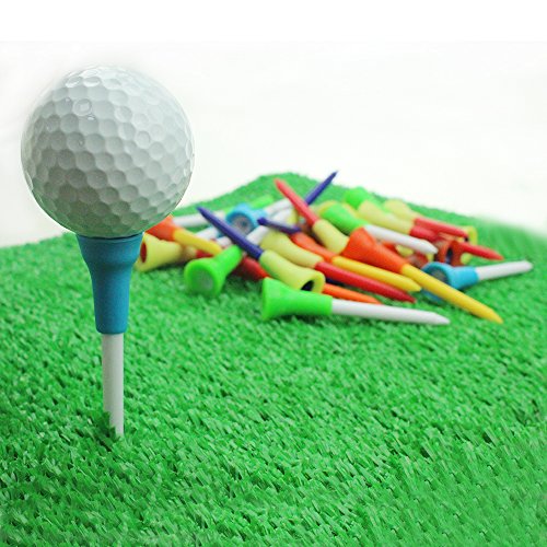 KOFULL Golf Tee Rubber Cushion Top Plastic Golf Tees Professional 3-1/4inch Random Color Golf Practicing for Golfer-50/Pack