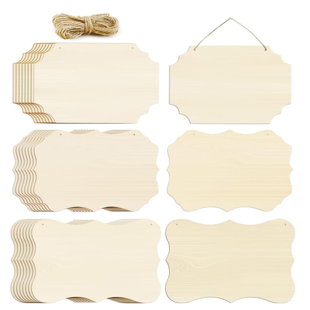 Lot de 24 panneaux rectangulaires en bois brut à suspendre avec cordes