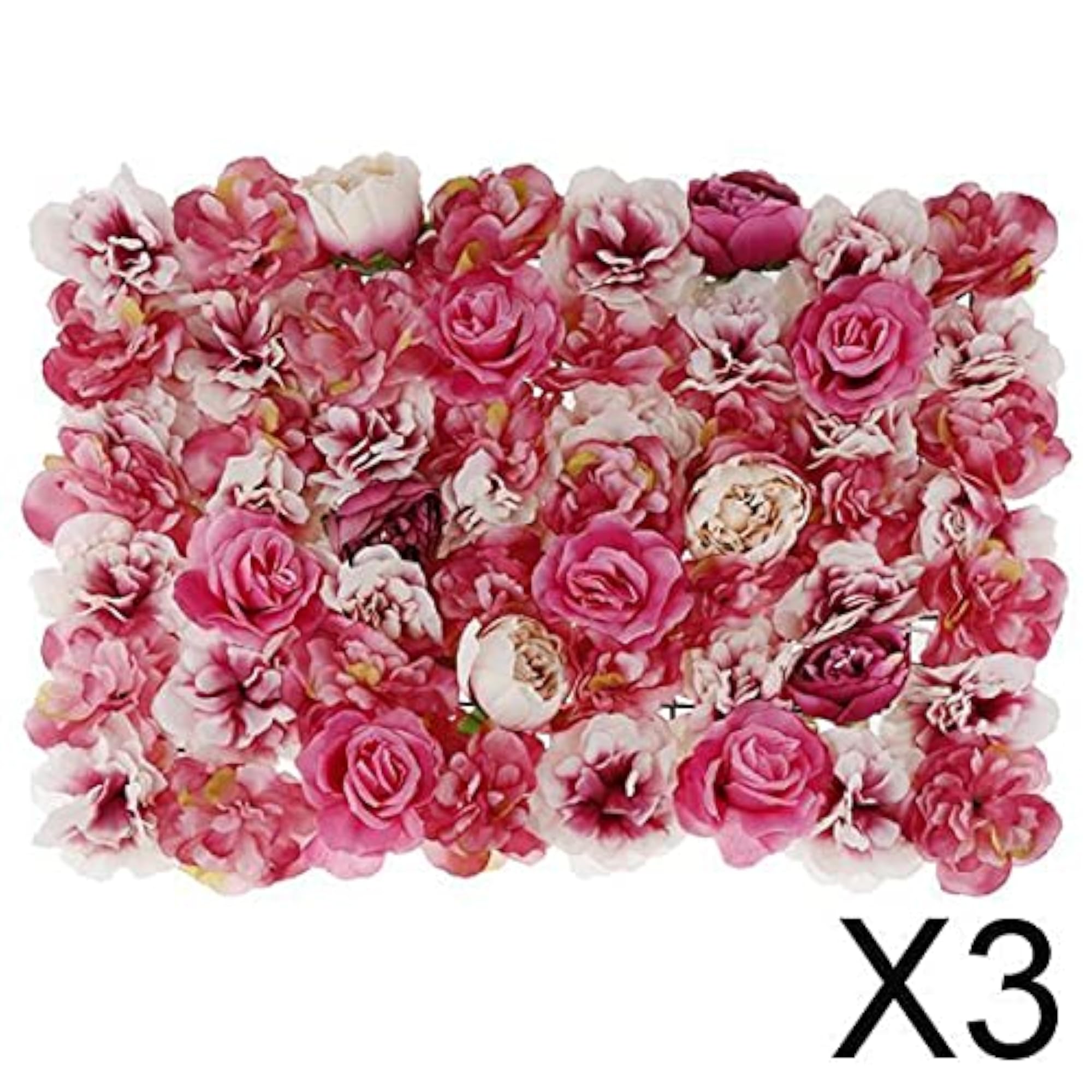 3x Artificial Flower Wall Panel Wedding Party Venue Décor, Gradient Rose Red